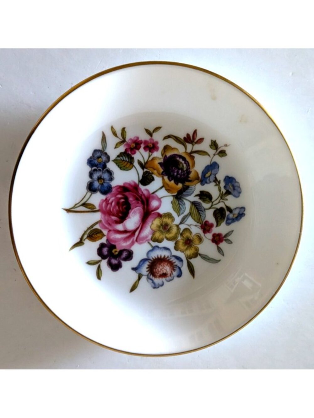VTG Royal Worcester Fine Bone China Pin Dish Floral Gold Trim 4" Box C51 England